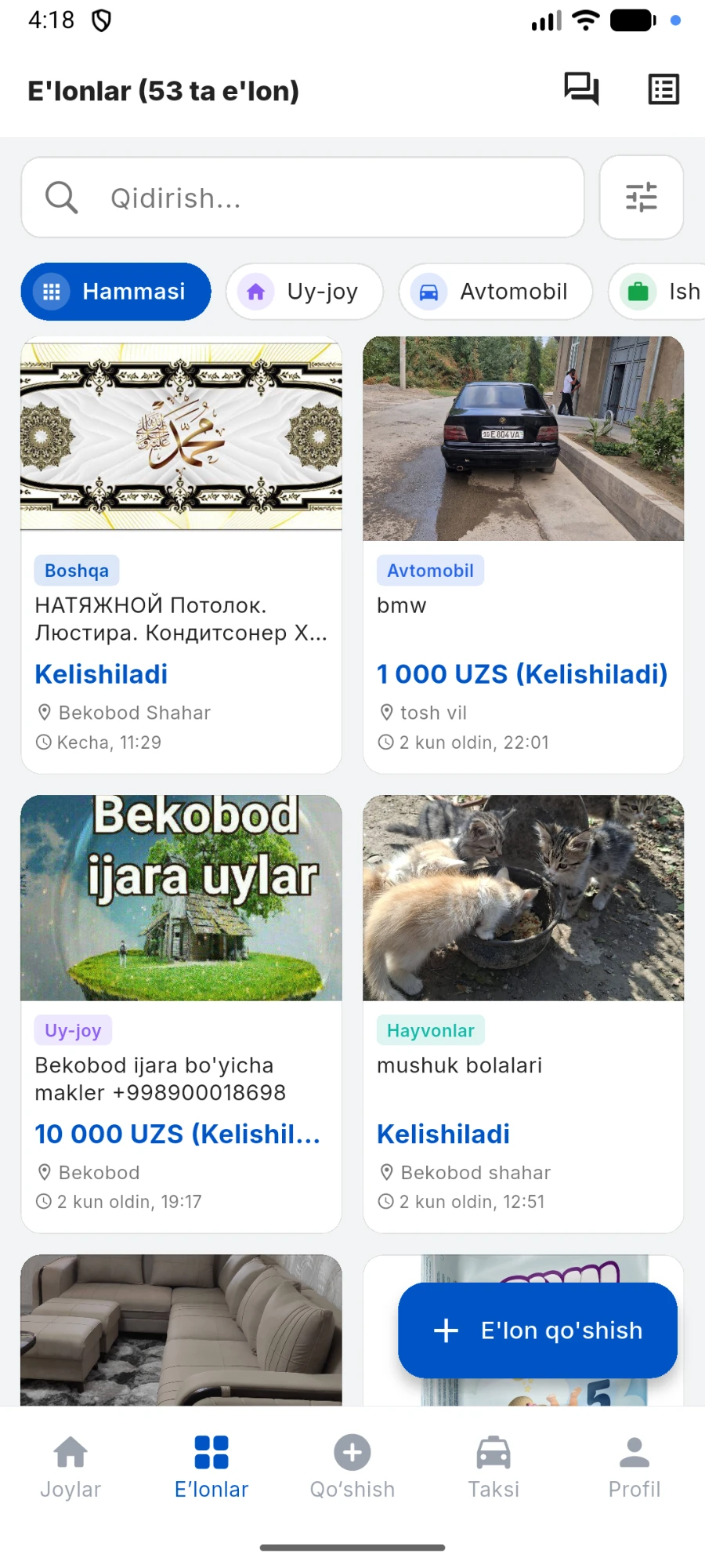 Bekobod Plus — e'lonlar